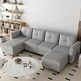 Jellci U Shaped Modular Sectional Sofa Couch with Storage for Living Room, 6 Seater Sectional with E
