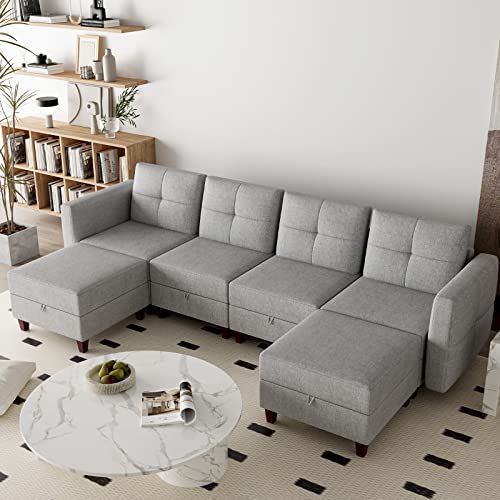 Jellci U Shaped Modular Sectional Sofa Couch With Storage For Living Room, 6 Seater Sectional With Eversible Ottomans, Gray #TOP7