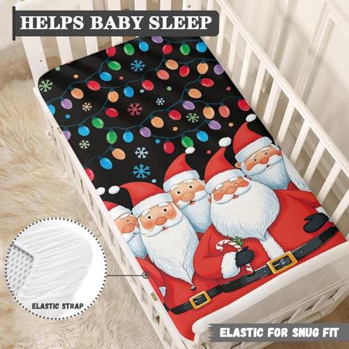 Image of Christmas Crib Sheet for Baby Boys Girls Santa Claus Soft Comfy Crib Mattress Cover 28 inchx52 inch Standard Crib Bedding Sets Toddler Mattress Sheets,Black Newborn Infant Crib Sheets