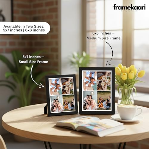 Image of Framekaari Customized Collage Photo Frame | Personalized Gift | Custom 4-Photo Collage | Family, Friends & Travel Memories | Room Decor | Tabletop & Wall Mount | 16x21 cm (Design-11)
