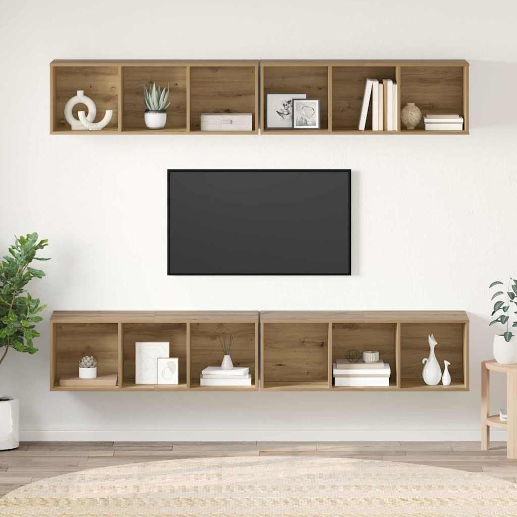 Set di 4 mobili per TV montati a parete, in rovere Artisan, 37 x