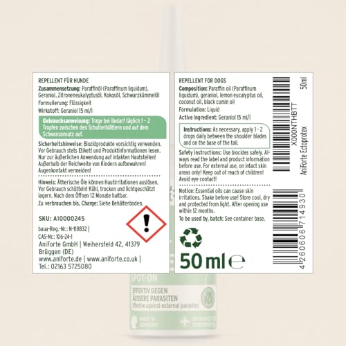 AniForte Ectoprotex Dog Margosa Extrakt Spot On für Hunde 50ml - Repellent für Hunde, erlesene Mischung aus ätherischen Ölen & Margosaextrakt
