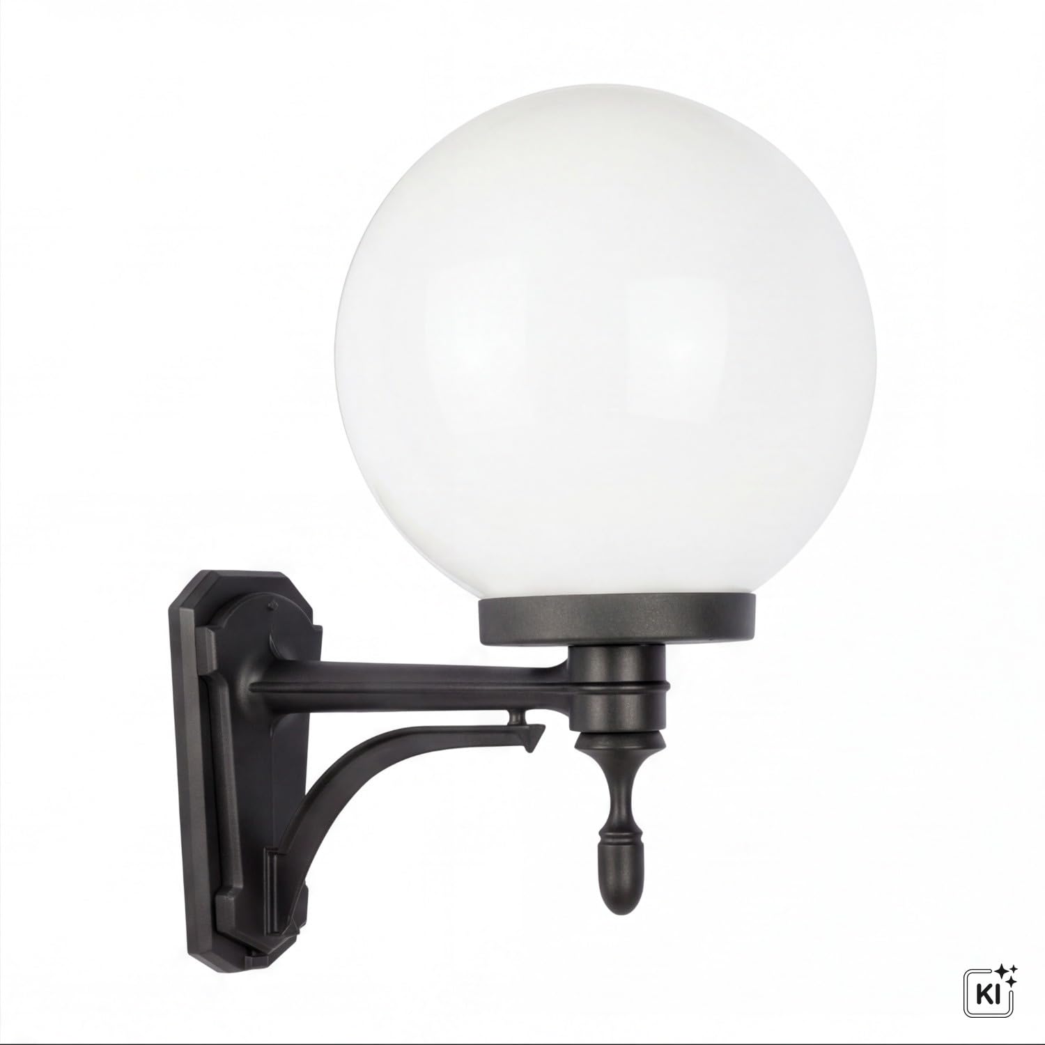 Licht-Erlebnisse Hoflampe Schwarz Weiß Kugelschirm IP43 Vintage E27 NINETTE Außenleuchte Wand Hauseingang Terrasse
