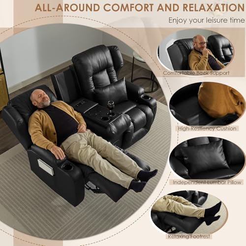 Image of SAMERY 67.6 inch Loveseat Recliner Sofa | Double Recliner Sofa & Console | Wall Hugger Loveseat Reclining RV Theater Seats | RV Couch Home Theater Seating Furniture (Faux Leather Black)