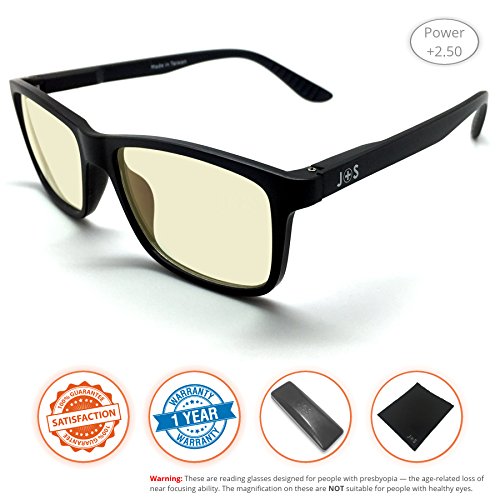 J+S Vision Reading Glasses with Anti Blue Light function, Crystal Clear Spring Hinged and Magnified iPad/tablet and Electronics Reading Glasses for Men and Woman (Power +2.50)