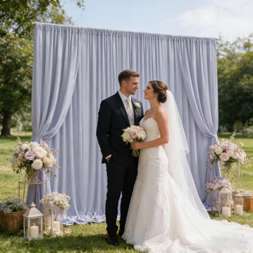 Image of 2 Panels Blueish Gray Backdrop Curtain, 10 x 10 Feet Polyester Background Curtains for Parties, Weddings, Baby Showers, Halloween, Christmas, Birthday Party Photoshoot Backdrop Curtains Decorations