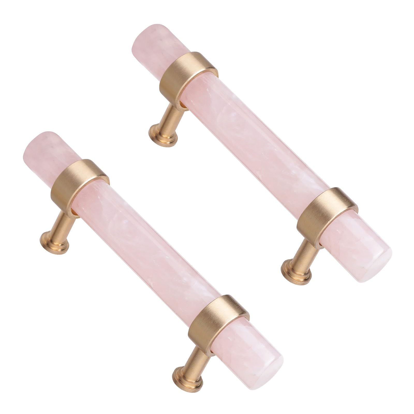 KYEYGWO 2 Pcs Natural Rose Quartz Crystal Cabinet Knobs with Screws