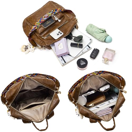 Image of Soperwillton Women Backpack Purse Shoulder Handbags Travel Bag Set 2pcs | Soft PU Leather,Large Capacity,Many Pockets,with a Functional Wallet,with a Detachable Shoulder Strap,Multipurpose Design