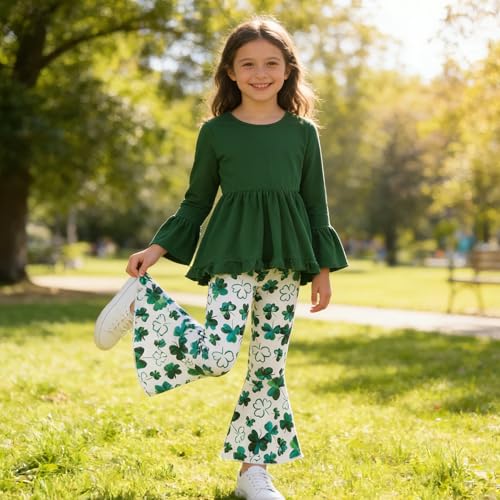 Image of Toddler Girl Clothes Ruffle Long Sleeve Heart Print Tops and Pants 2PC Little Girl Winter Outfits Size (4-7T)