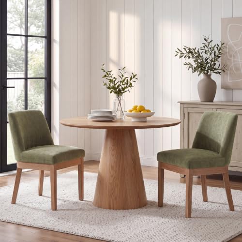Image of Green Chenille Dining Chairs Set of 2, Soft Upholstered Dining Room Chairs