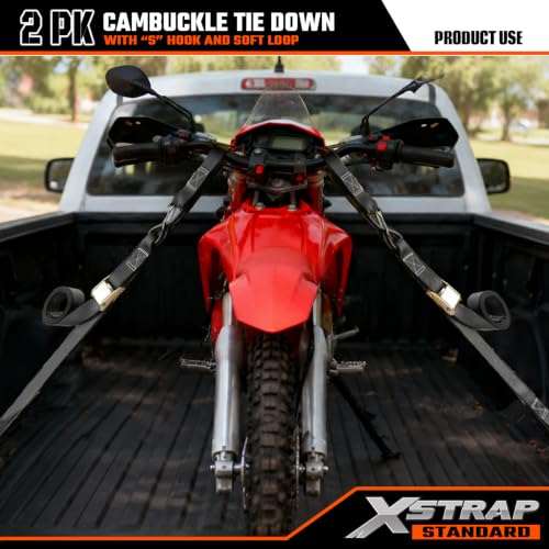 Image of XSTRAP STANDARD 2-PK Motorcycle Straps Cambuckle Tie Down 1.5 inch X 8FT, Black
