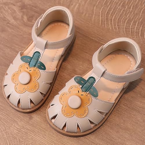 Image of WUIWUIYU Toddlers Little Girls T-Strap Hook&Loop Dress Strawberry Summer Shoes Closed Toe Carrot Sandals