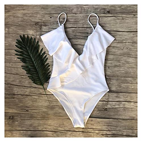 Preisvergleich Produktbild JBIVWW Mutterschaft Bademode Sommer Flouncing Rüschen Schwangerschaft Badeanzüge Solide Tiefem V-Ausschnitt Schwangere Frauen Bademode One-stück Bikini (Color : White, Maternity Size : XL)