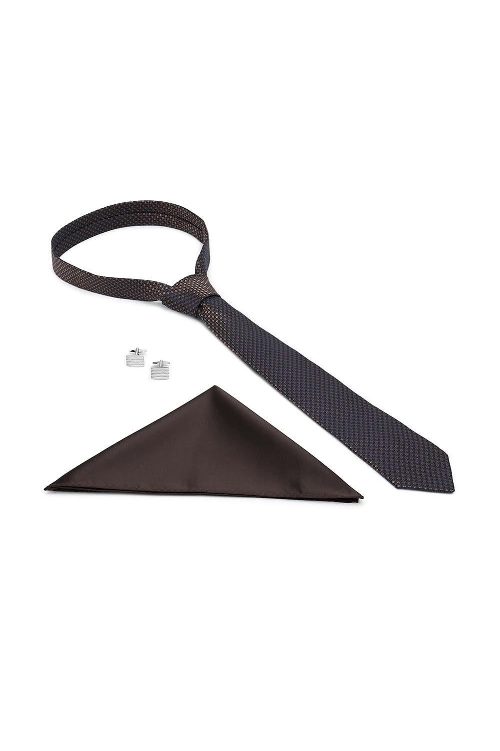 Men Brown Party Tie Pocket Square And Cufflink-image-44