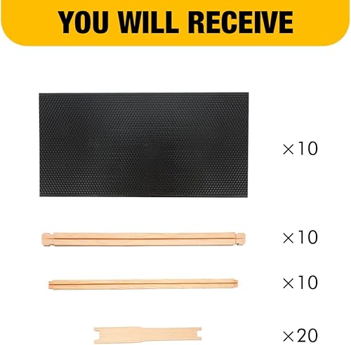 Miniatura 8 de Honey Lake Kit de marcos y bases de colmena profunda, paquete de 10 marcos de madera de cría y hojas de base sumergidas en cera de abeja natural