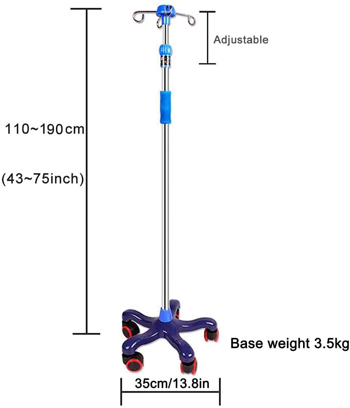 Soporte para suero intravenoso, Soporte para infusión portátil, Soporte para Postes para suero, Base Pesada de Hierro Fundido | Soporte de infusión médica con Ruedas | Soporte para intravenosos d