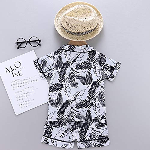 Toddler Girl Boy Silk Summer 𝐏ajamas Dinosaur Button Down T-Shirt Tops Shorts Satin 𝐏js Set Cute (White, 1-2 Years)3