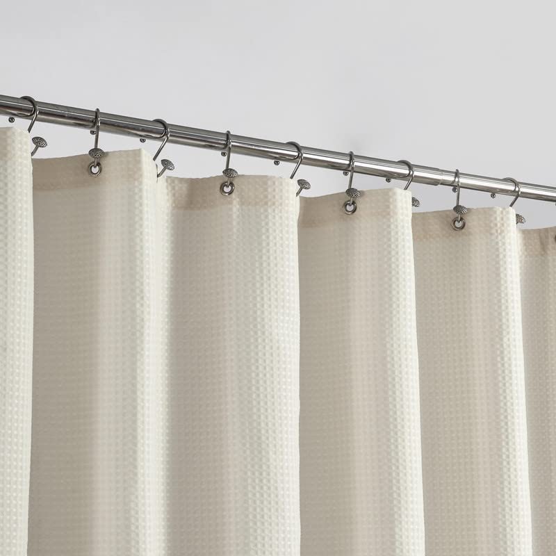 Long Fabric Waffle Weave Shower Curtain 78 inch Height, Hotel Luxury Spa, 230GSM Heavy Weight, Water Repellent, Machine Washable, Cream, 71x78