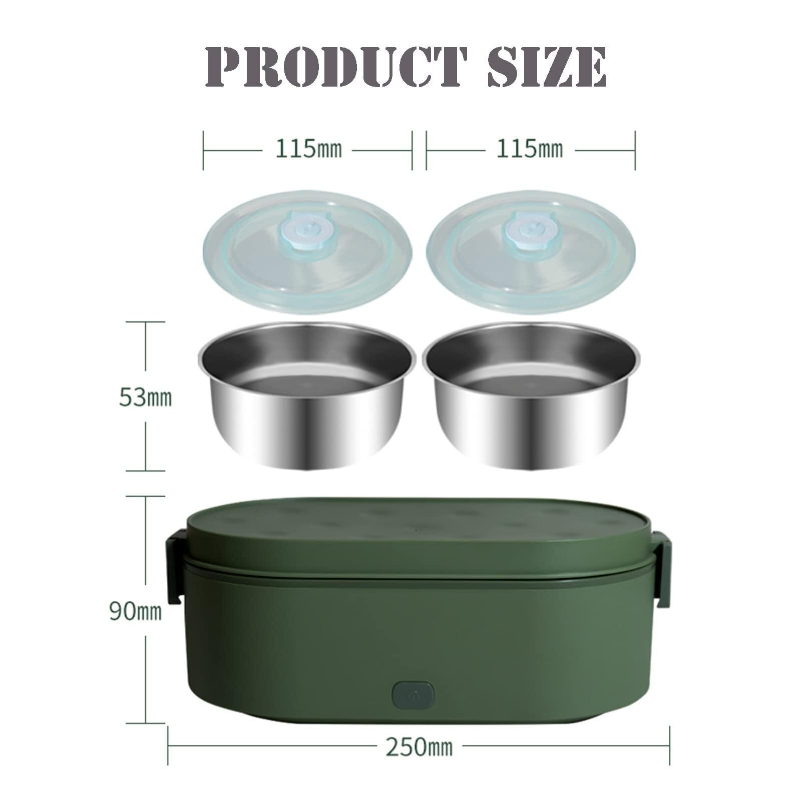 Boîte à déjeuner électrique USB portable pour voiture, camion, maison, bureau avec 2 en acier inoxydable amovibles, vert, 800 ml