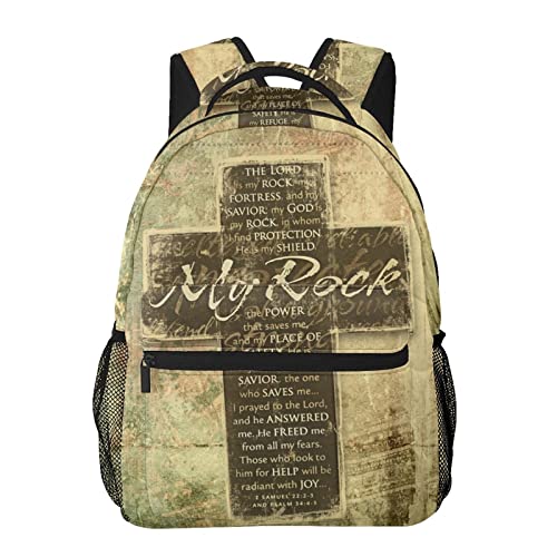 Gesey-R4T Mochila escolar casual com estampa The Lord is My Rock com versículo da Bíblia religiosa, laptop, caminhadas, viagem, mochila de ombro para homens, mulheres, meninas, meninos, adolescentes