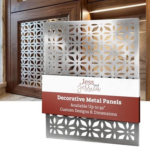 Jess and Jessica Decorative Metal Cabinet Door Inserts Panels Custom Decorative Panels for Kitchen Cabinet Door with Steel Lattice Pattern Screen Unfinished Sheet Insert for Modern Kitchen Decor