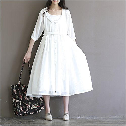 Amazon Co Jp ワンピース ロング丈 白ワンピース 夏 春 ワンピ シフォン 大きいサイズ ナチュラル チュニック 森ガール ホワイト 無地 リゾート 通勤 ワンピース M 白色 服 ファッション小物
