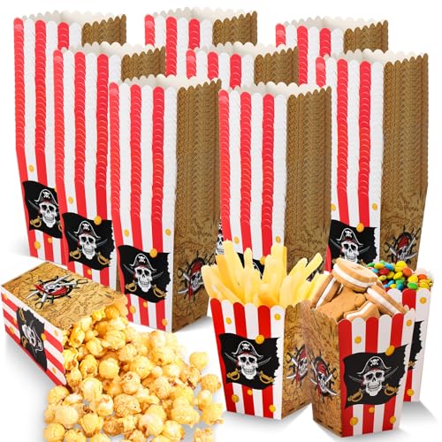 Image of MotiMind 100 Pcs Pirate Theme Popcorn Mini Box Halloween Pirate Popcorn Containers Bulk Snack Treat Buckets Snack Candy Box for Halloween Movie Night Birthday Party Supplies