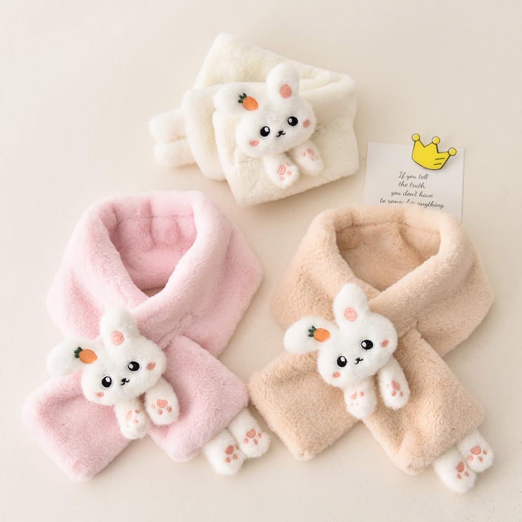 Windproof Toddler Furry Plush Neckerchief Warm Bib Bunny Scarf Plush Scarfs (light pink)