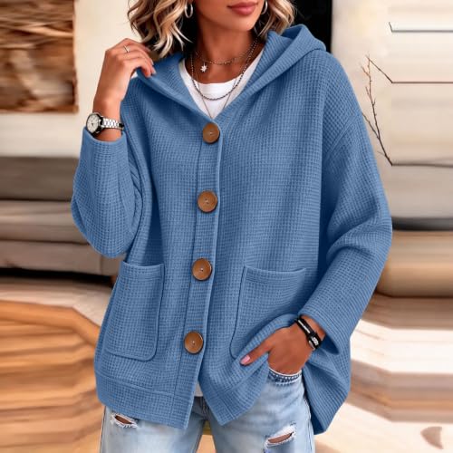 MaMiDay Waffle Cardigan Hoodie for Women Button Long Sleeve Baggy Loose - image 6