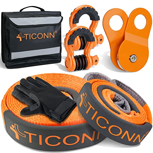TICONN 3''x20' Recovery Tow Strap, Break Strength 35,000 lbs Tested Tree Saver, Triple Reinforced Webbing and Loop Straps Kit, Winch Snatch Strap (20' Recovery Deluxe Combo)
