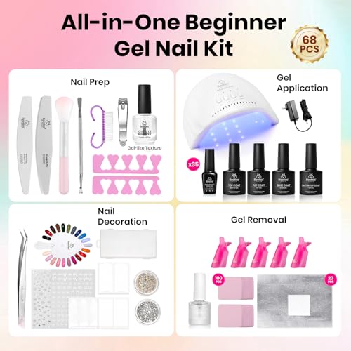Image of Beetles Gel Nail Polish Kit with U V Light, 68 Pcs Gel Nail Kit 35 Colors Emotional Spectrum with Base Matte&Glossy Top Coat Soak Off Nails Supplies Manicure Set Home Salon Gifts for Women