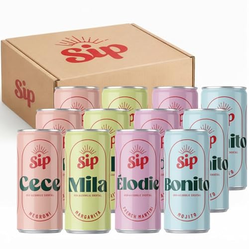 Sip Alcohol Free Cocktail Cans 12 Pack | Mixed Case Including Negroni Margarita Mojito & French Martini | No Added Sugar & Made Using Natural Ingredients | Female Founded UK Brand
