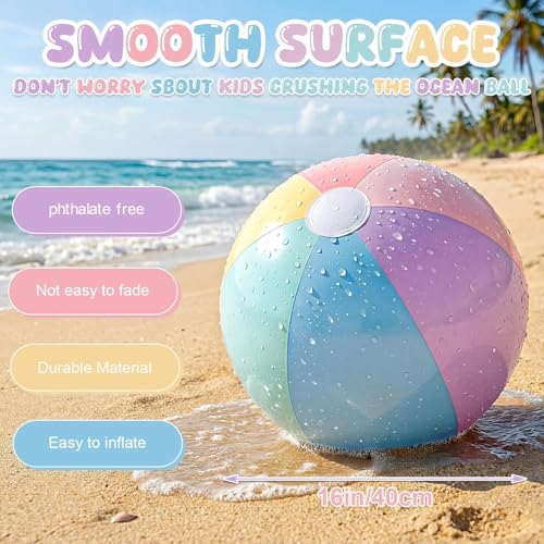 MiniInflat 3 Pcs Pastel Inflatable Beach Balls 24 & 16 Inch Large Round Pool Balls PVC Toys for Adults Kids Summer Beach Water Games, Birthday Luau Party Favors Decorations(Macarons) - image 6