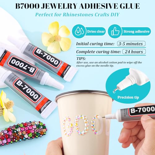 Image of 6100Pcs Jelly Resin Rhinestones for Crafting with 2Pcs 10ml B7000 Jewelry Glue, 1 Box Flatback Crystals Diamond (Transparent AB) for Bedazzling Crafts DIY Nail Art Non Hotfix Gems for Clothing Shoes