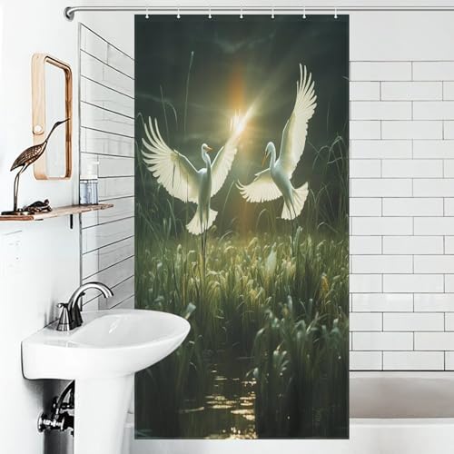 Rideau de douche aigrette en polyester imperméable 92x183cm pour petite baignoire