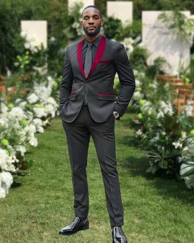 VENNYNG Men's Wedding Suits 2 Piece Slim Fit Tuxedos Groomsmen Suits Formal Solid Colored Single Breasted One-Button4