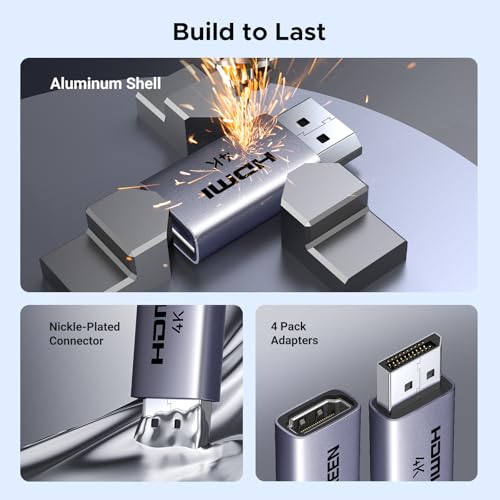 Image of UGREEN 4K DisplayPort to HDMI Unidirectional Aluminum Adapter, 4-Pack | DP 1.2 to HDMI 1.4, Male to Female Converter, Support 3D HDR Compatible with Desktop, Laptop, Monitor, HDTV, AMD, NVIDIA
