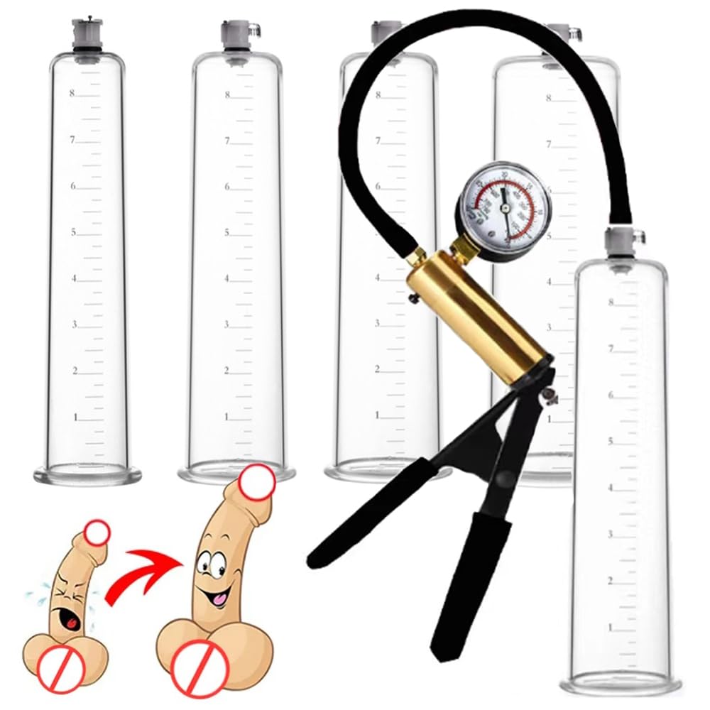 Penispumpe mit Griff und Manometer Vakuumpumpe,Manuelle Vakuum Sex Spielzeug für Penisvergrößerung,Penis Pumpe zur Penis Verlängerung Erektion Sexspielzeug für Männer (Schwarz, A: 9*1,75 Zoll)
