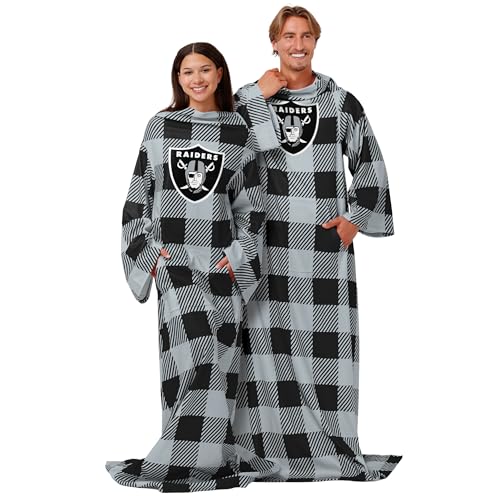 FOCO Las Vegas Raiders NFL Buffalo Plaid Oversized Wearable Throw Blanket - 48" x 71"