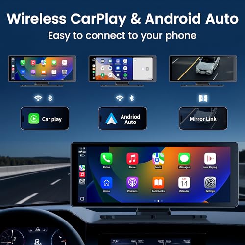 10.26" Carplay Screen for Car,4K Dash Cam,Portable Tablet for Apple Android Auto,Voice Touch Control GPS Navigation,Stereo Audio Radio,Rear Backup Camera,Bluetooth,Wireless Mirror for Truck