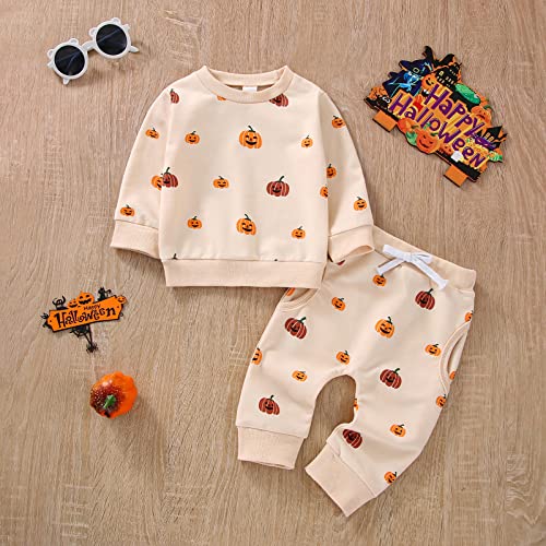Baby Girl Boy Halloween Clothes Set Pumpkin Long Sleeve Sweatshirt Top Pant Set Fall Winter 2Pcs Outfit2