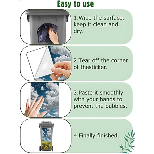 Image of 2 PC Trash Can Sticker 14.57 x 32.28 Inch Sunflower Floral Design Vinyl Sticker with Trio Bloom Field Sky and Cloud Pattern for Outdoor Garbage Bin Garden Yard Driveway Home Decor