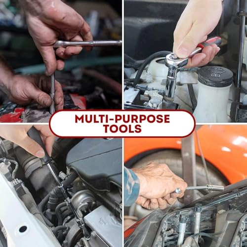 Image of 46 in 1 tool kit Drive Socket Set Auto Repair Hand Tool Ratchet Hex Wrench Set, Tool Kit For Automotive Repair, Household, Car & Bicycle Repairs Metric Screwdriver Set With Storage Case