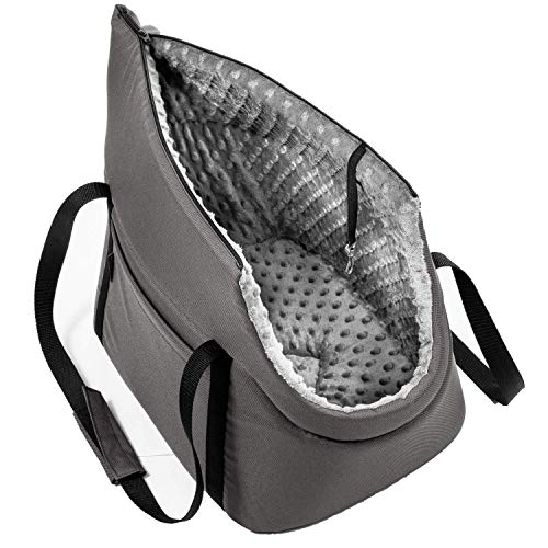BOUTIQUE ZOO Hundetasche - Grau/(Plüschstoff mit Noppen), L bis 15 kg - Tragetasche für kleinen und mittleren Hund, Welpen