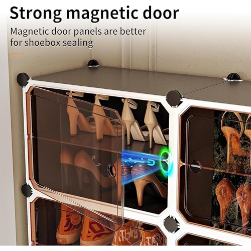 Image of Zemic Plastic Shoe Rack for Home | ๐-๐๐จ๐จ๐ซ ๐๐-๐๐ก๐๐ฅ๐ Shoe Organizer with Doors ๐๐๐ ๐ง๐๐ญ๐ฌ for Heels, Boots, Slippers Chappal Sandal Shoe Stand | DIY Multiuse ๐๐ซ๐๐ฒ Storage Rack