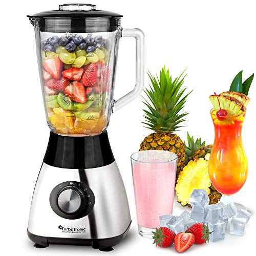 TurboTronic BG5 roestvrijstalen blender & grinder met mixer pot van glas 1,5 liter, BPA-vrij smoothie maker Ice-Crusher, milkshaker, 1200 Watt, Zilver - Afbeelding 3