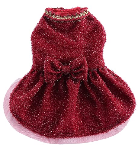 MaruPet(マルペット)犬猫用 ドッグウェア 洋服 ドレス ペット用 お姫様ワンピース カジュアルな クラシックな点 水玉 ポルカドットリボン付け チワワ 超小型犬 小型犬用 Z-4-ワイン S