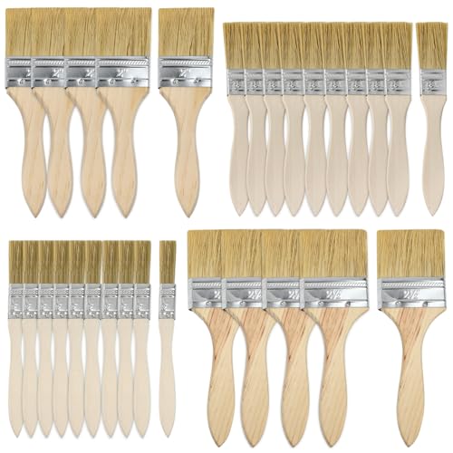 Huucozn Ensemble de brosses 30PCS Pinceaux Plats Peinture 12/25/38/50 Mm Aquarelle Pinceaux Plats Huile Pinceau Plat pour Lasure Pinceaux de Peinture Artistique