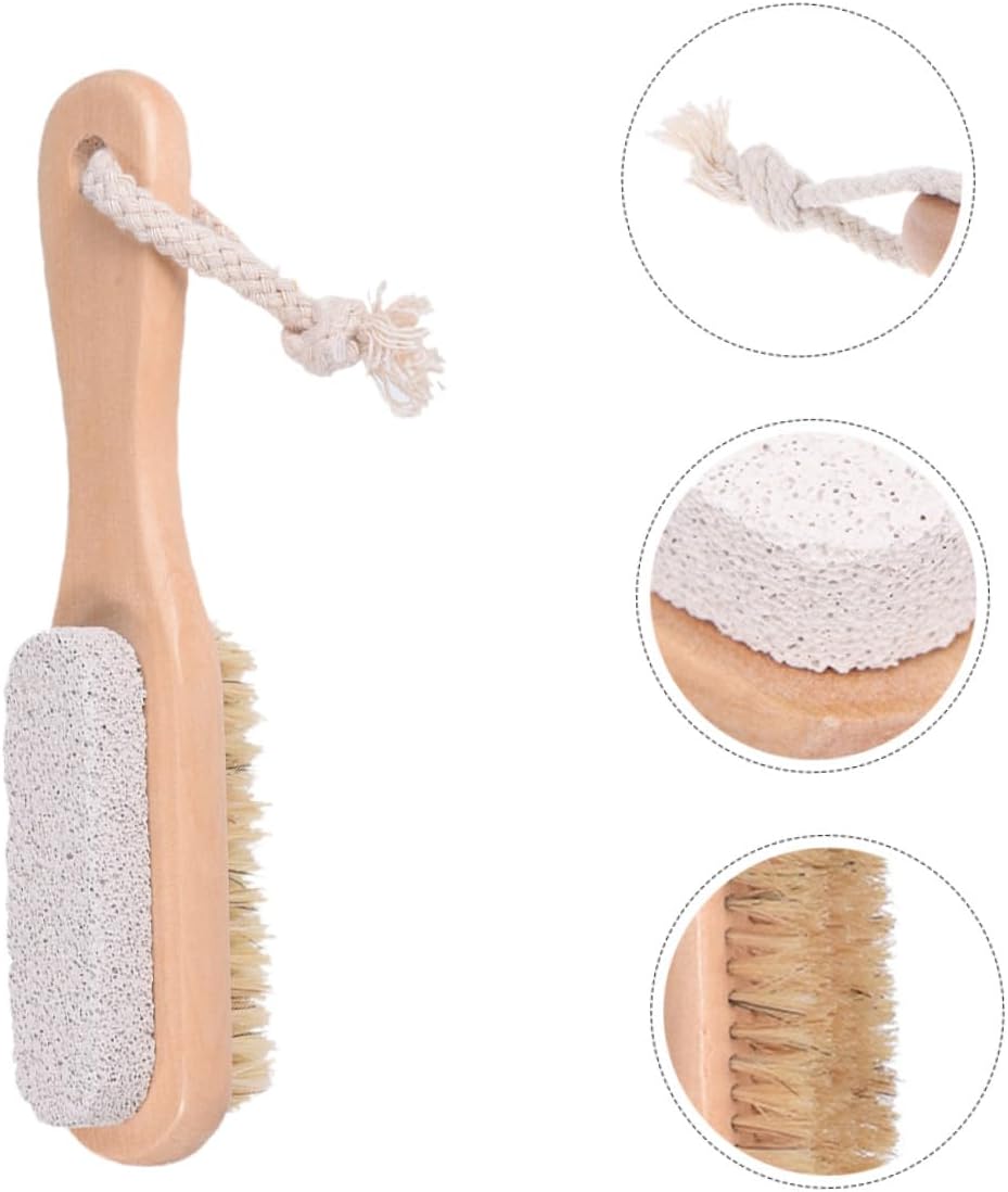 Ciieeo 3pcs Double-Sided Foot Pumice Stone and Bristle Brush with Wooden Handle for Dead Skin Exfoliation and Callus Removal, Foot Cleaning Scrubber Tool for Shower and Pedicure Care