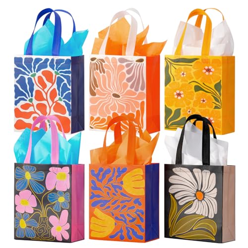 10' Floral Reusable Gift Bags Medium Size with...